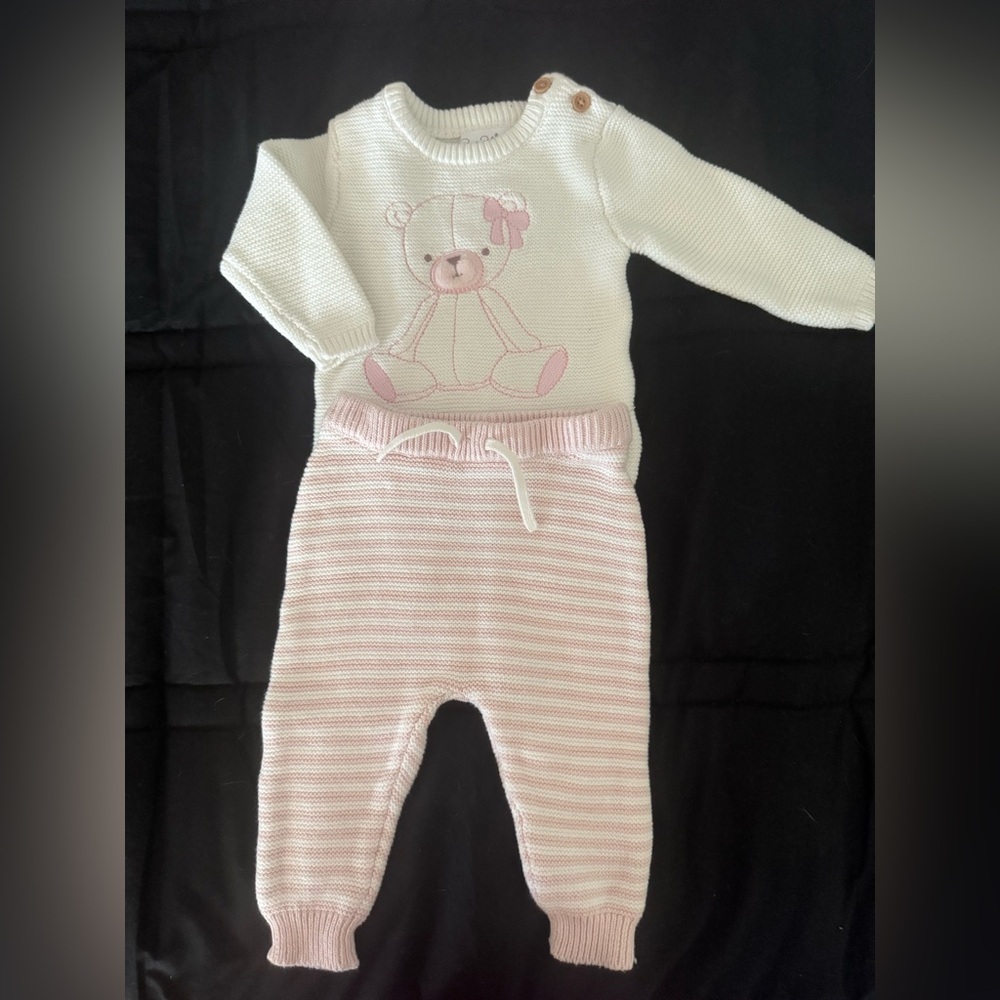 Rene Rofe Baby Cream and Pink Bear Knit Set